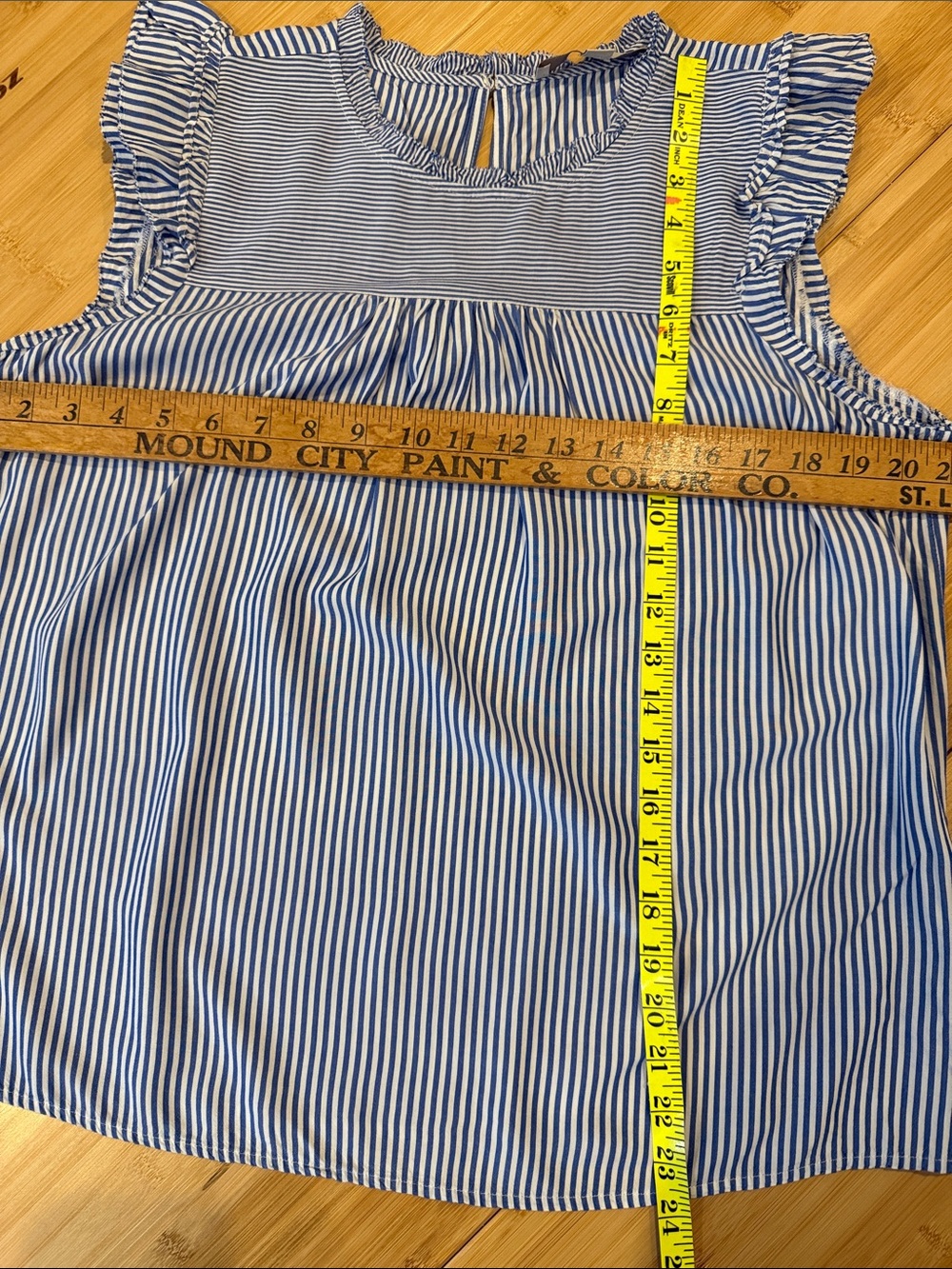 LOFT Blue & White Striped Ruffle-Sleeve Blouse - Picture 4 of 5